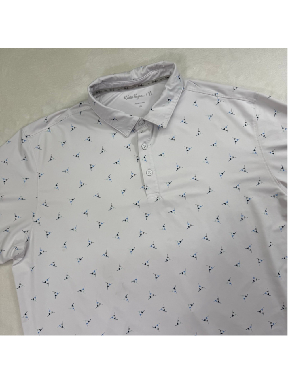 Men's Walter Hagen White Blue Pattern Geometric Golf Polo Shirt XL